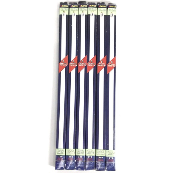 Lot (6) Satco S1904 F8T5/CW 2 Pin 8W T5 5000 Hr Cool White Fluorescent 12" Tube - Picture 1 of 7